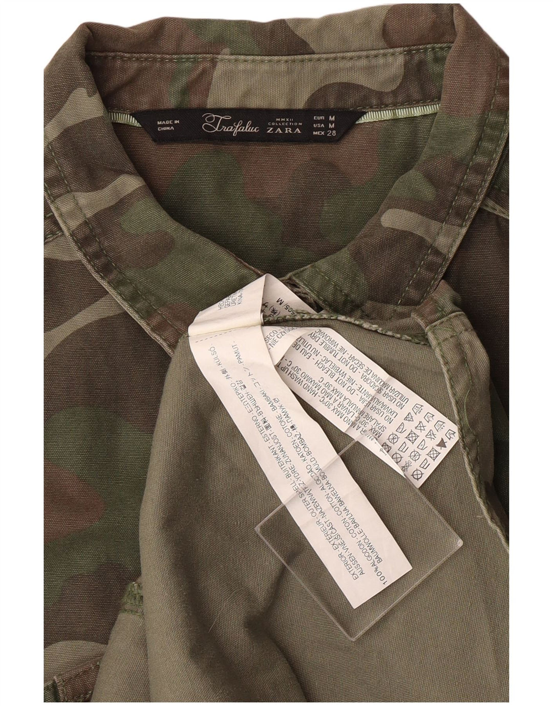 ZARA Militærskjorte til kvinder UK 12 Medium Khaki Camouflage Bomuld