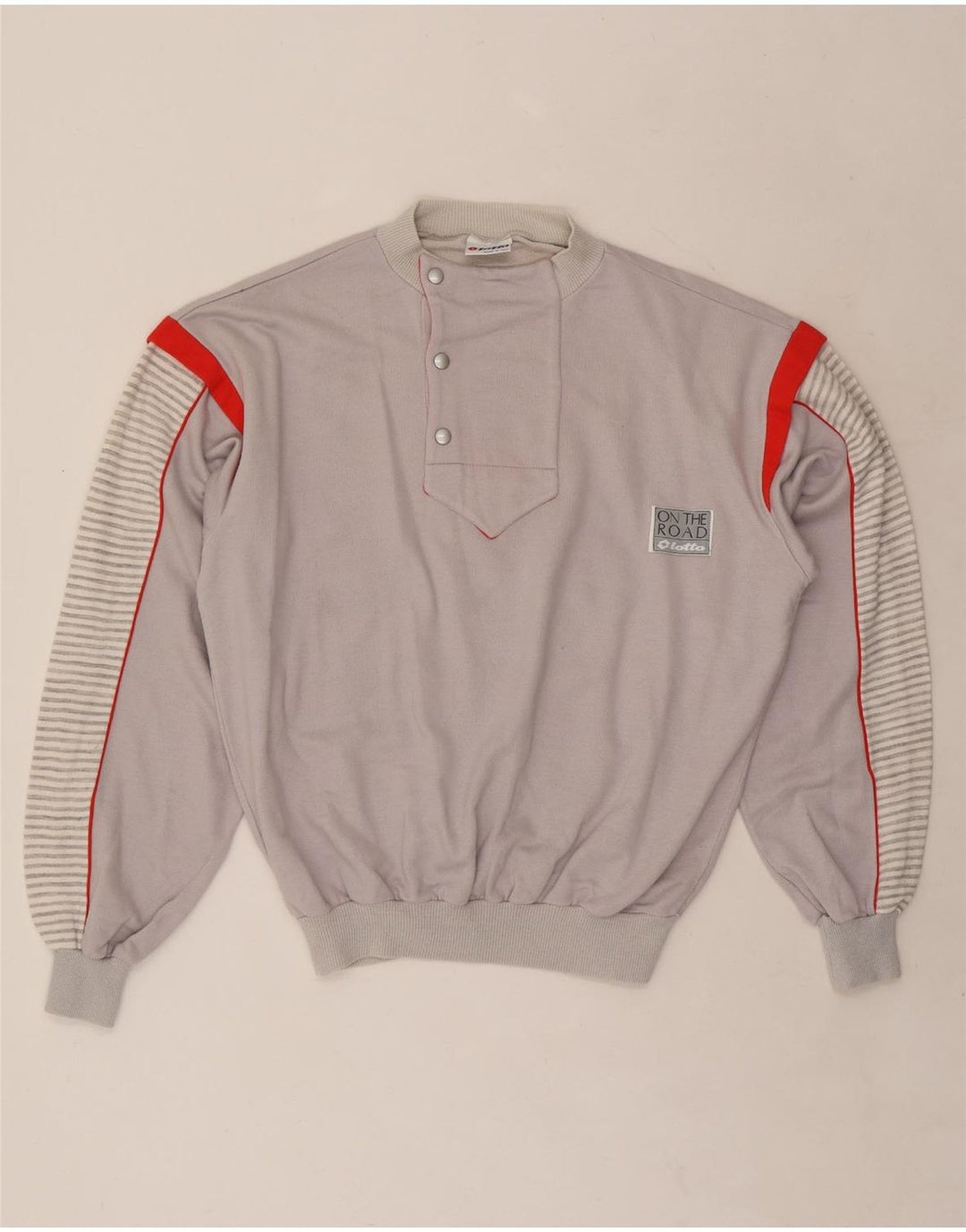 LOTTO Dame Button Neck Sweatshirt Jumper UK 14 Medium Grey Pinstripe
