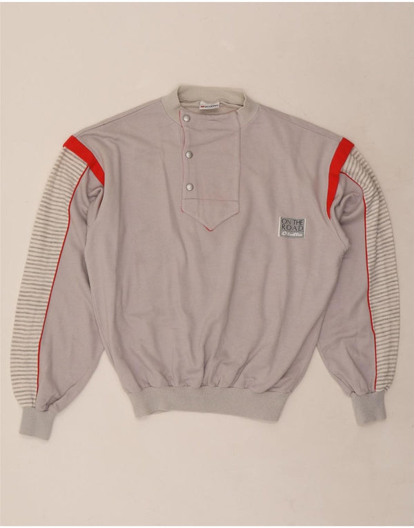 LOTTO Dame Button Neck Sweatshirt Jumper UK 14 Medium Grey Pinstripe