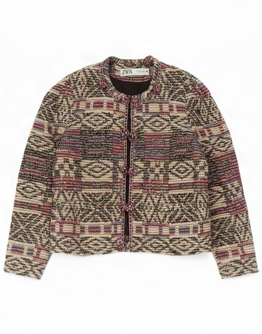 Zara Dame Oversized Blazer Jacket UK 10 Small Multicolored Geometric