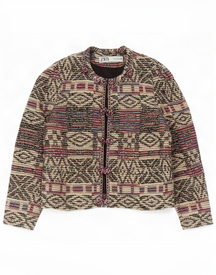 Zara Dame Oversized Blazer Jacket UK 10 Small Multicolored Geometric