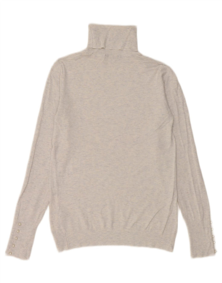 Zara Dame Rullehals Sweater UK 12 Medium White Flecked Viscose