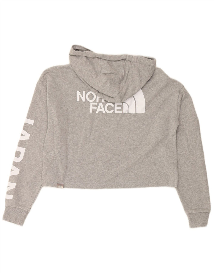 THE NORTH FACE Dame Crop Graphic Hoodie Jumper UK 14 Medium Grey Bomuld