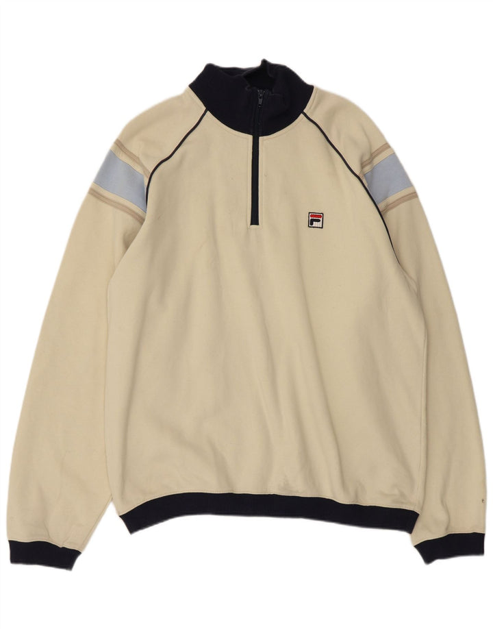 FILA Sweatshirt med lynlås til mænd Large Off White Colourblock Bomuld