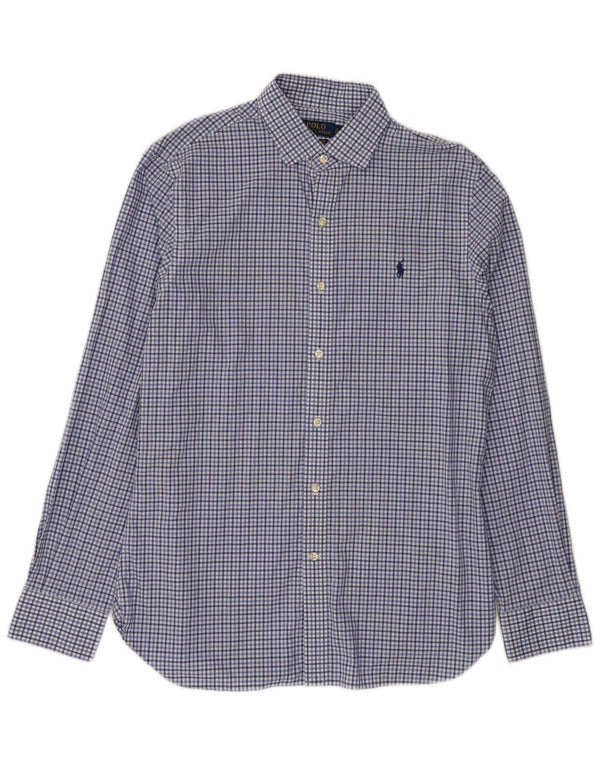 Polo Ralph Lauren Herre Slim Fit skjorte str. 16 Stor blå ternet bomuld