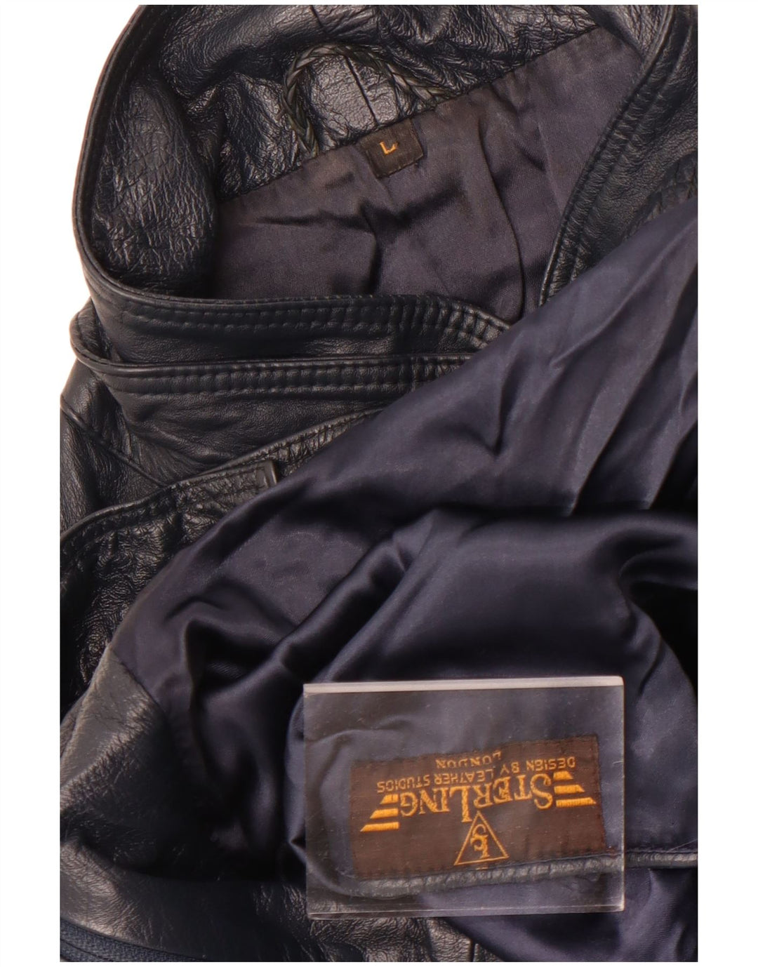 Sterling Herre Læderjakke UK 40 Large Navy Blue Læder