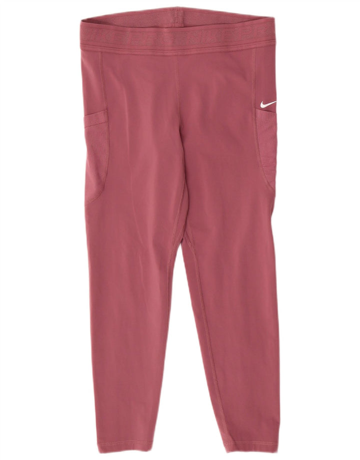 Nike Dame Dri Fit Crop Leggings UK 14 Large Pink Polyester
