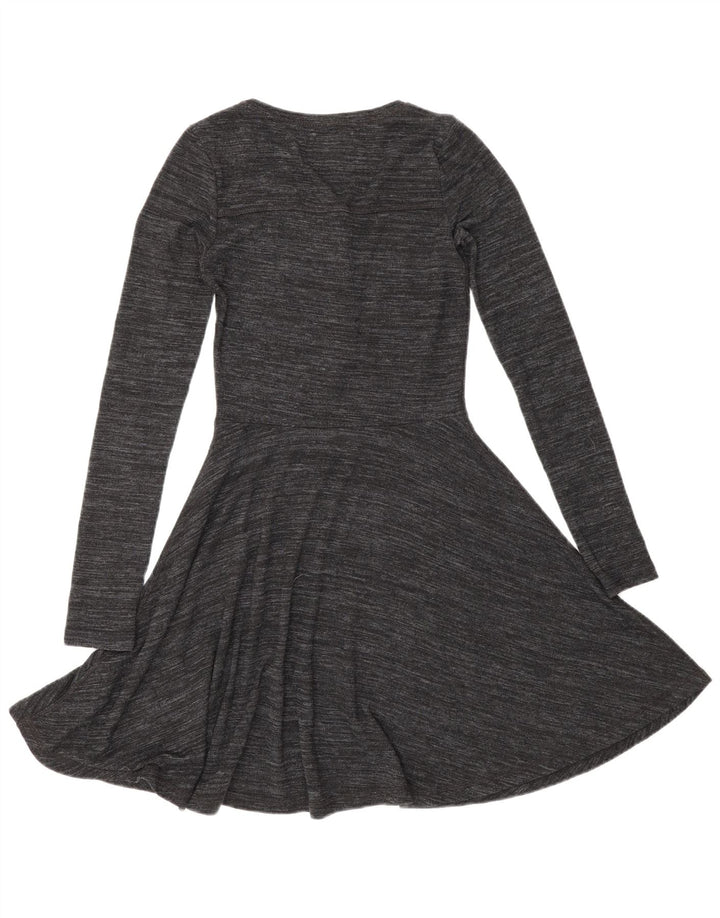 Superdry Langærmet A-Line Kjole til kvinder UK 8 Small Grå Flecked Viscose