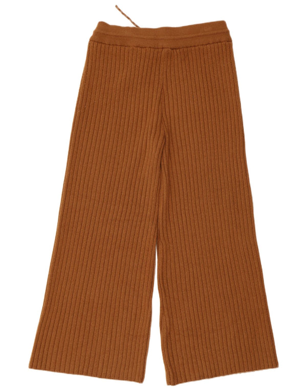 Zara Womens Knit Wide Leg Tracksuit Trousers UK 16 Large Brown Acrylic