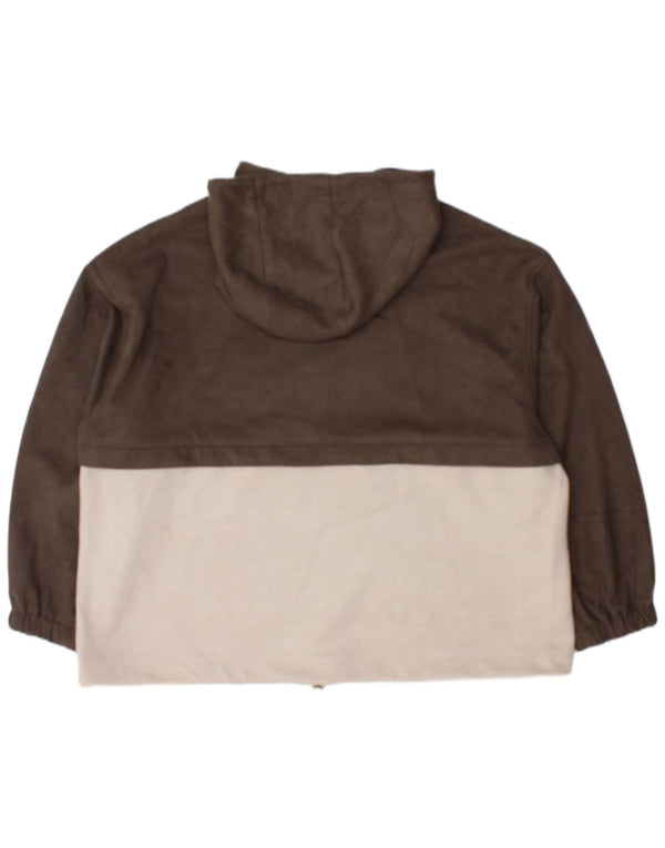 Zara Dame Oversized Zip Neck Hoodie Jumper UK 18 XL Khaki Colourblock