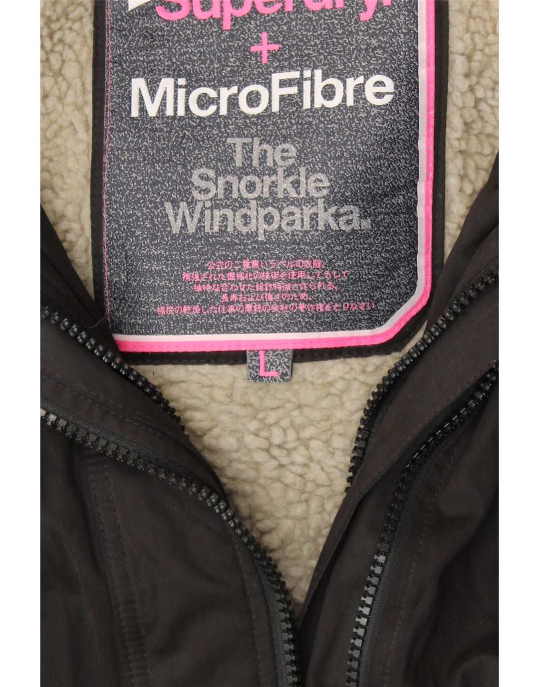 SUPERDRY Dame Windparka Hættejakke Windbreaker UK 16 Large Black