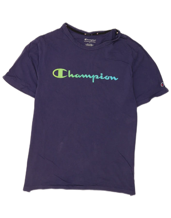 Champion Herre grafisk T-shirt Top Medium Marineblå Bomuld