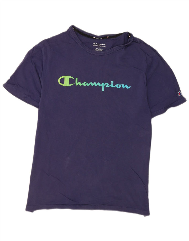Champion Herre grafisk T-shirt Top Medium Marineblå Bomuld