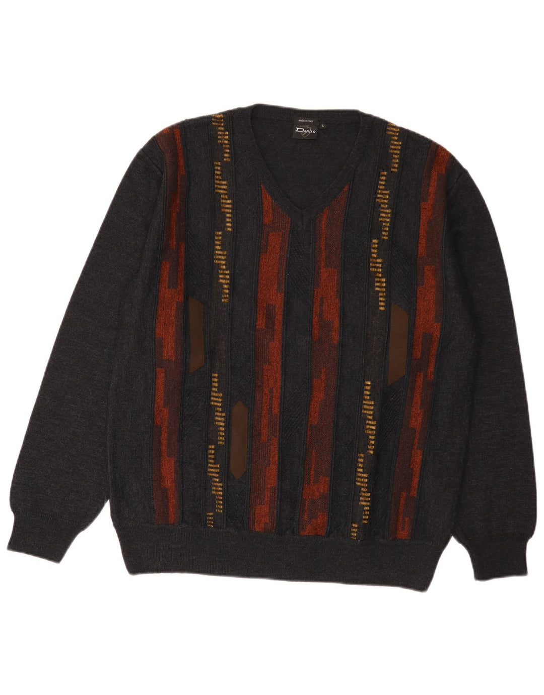 Danilo Herre V-hals sweater Stor grå stribet polyakryl