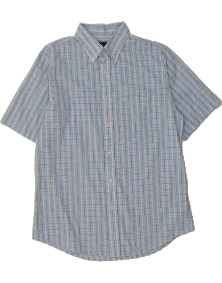 DOCKERS Mens Short Sleeve Shirt Size 15 1/2 Medium Blue Check Cotton Vintage Dockers and Second-Hand Dockers from Messina Hembry 