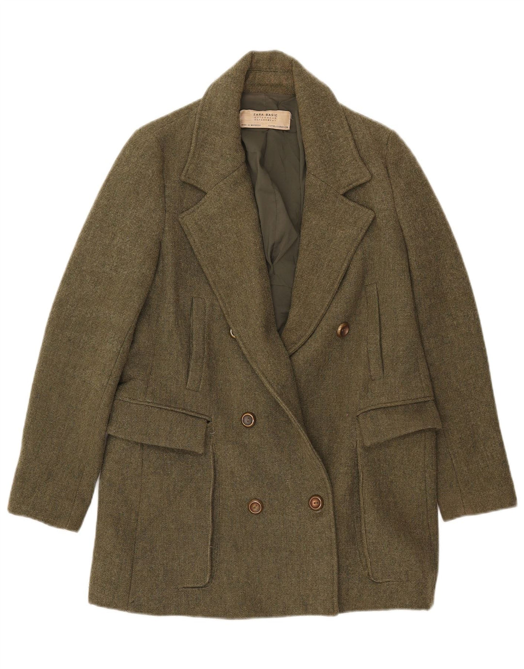 Zara Dame Dobbeltradet Blazer Jacket UK 12 Medium Khaki Polyester