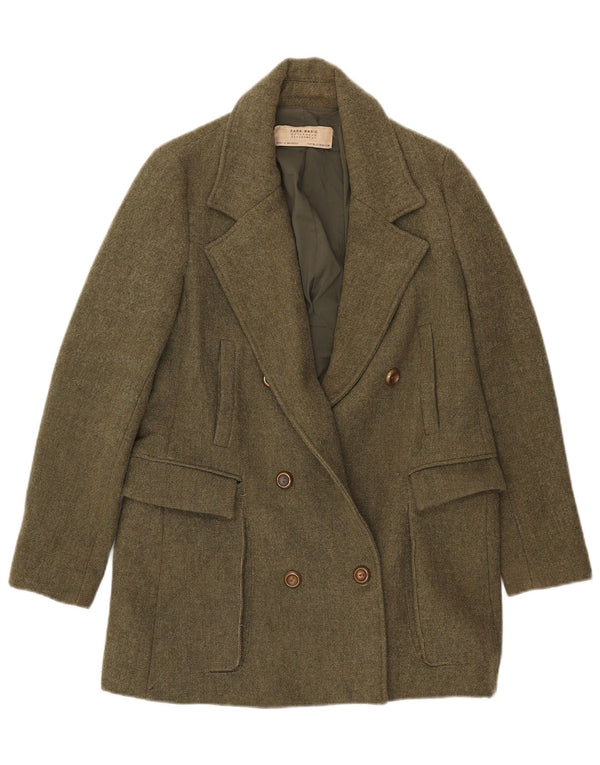 Zara Dame Dobbeltradet Blazer Jacket UK 12 Medium Khaki Polyester