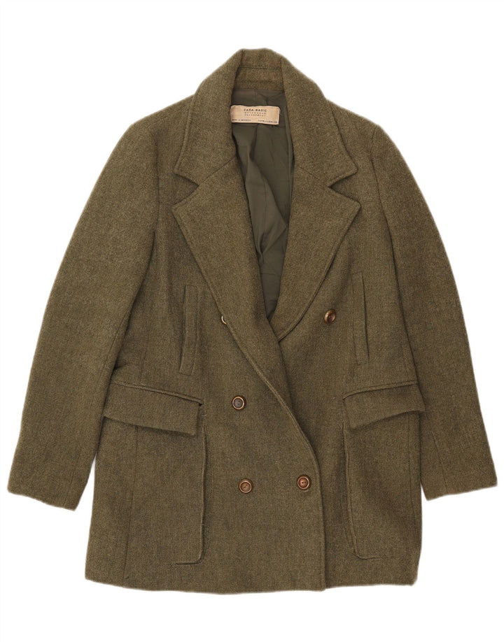 Zara Dame Dobbeltradet Blazer Jacket UK 12 Medium Khaki Polyester