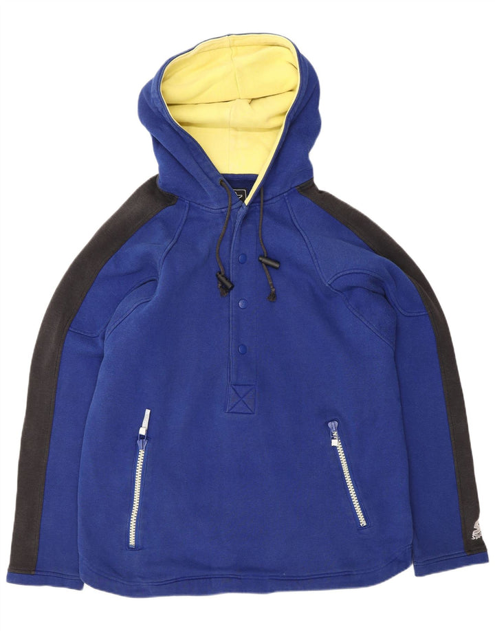STARTER Herre Button Neck Hoodie Jumper Medium Blue Colourblock Bomuld