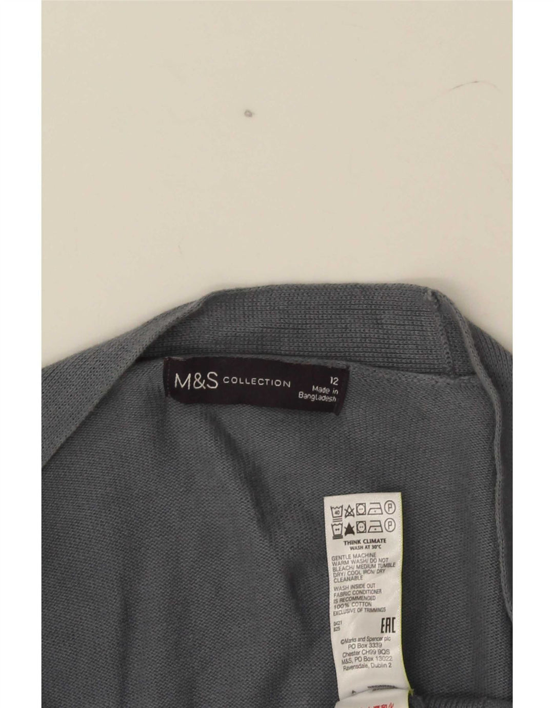 Marks & Spencer Womens Open Cardigan Sweater UK 12 Medium Grey Bomuld