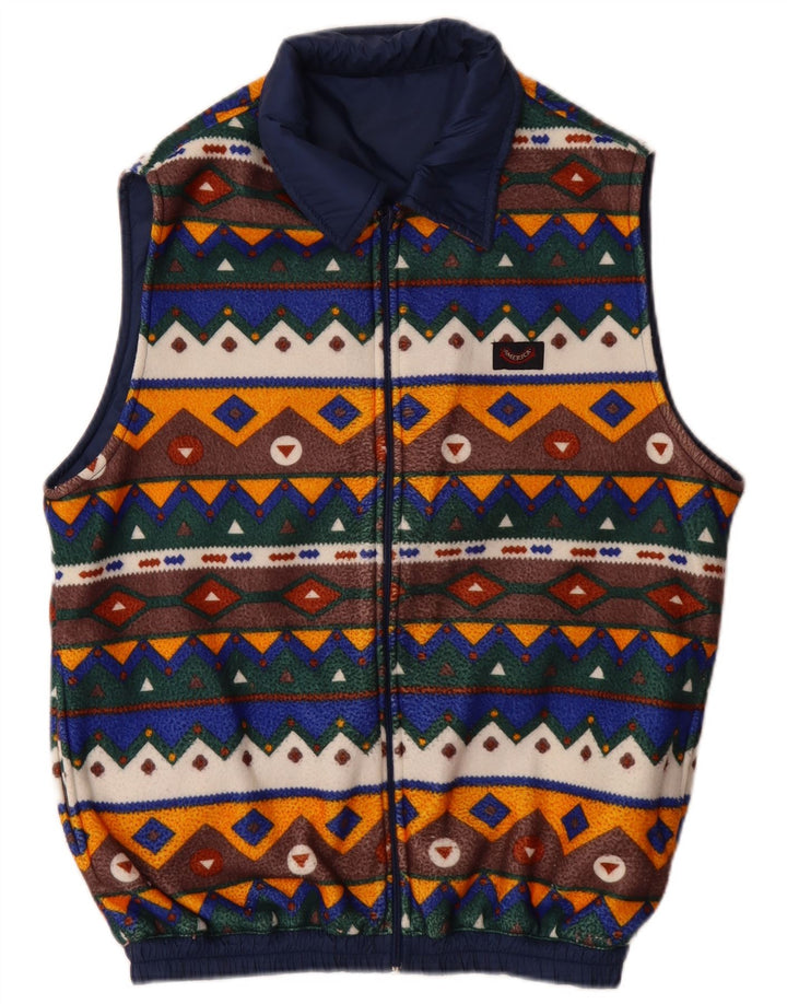 VINTAGE Herre vendbar Gilet UK 38 Medium Navy Blue Polyamid
