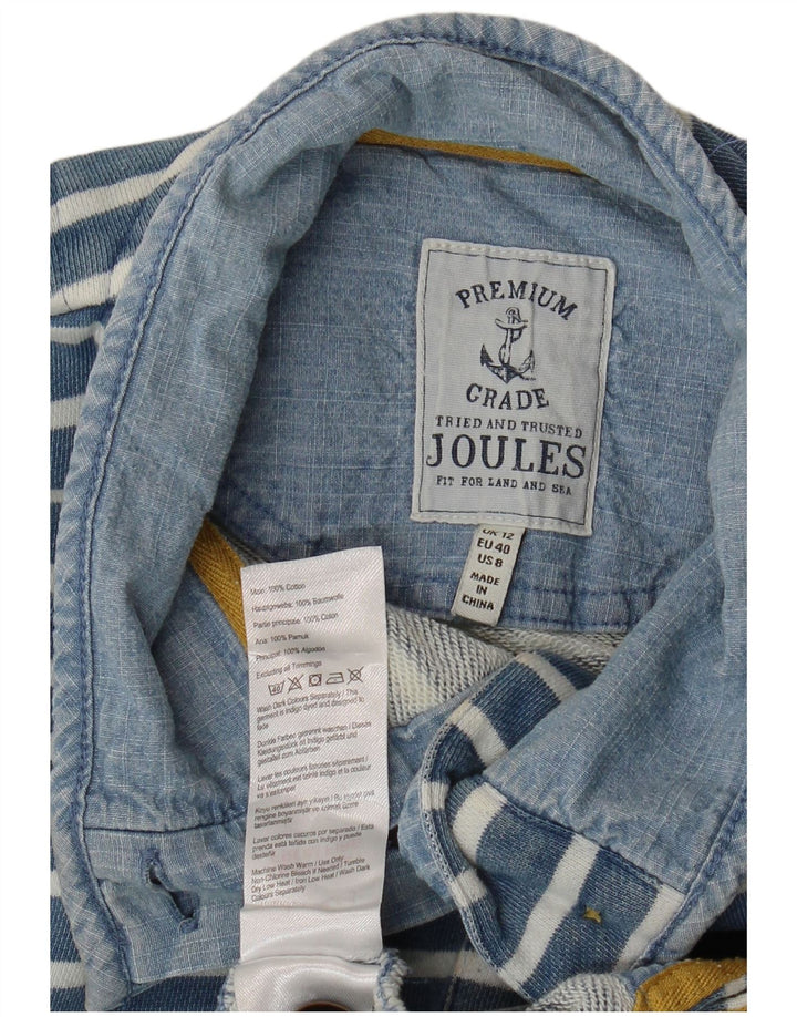 JOULES Dame Button Neck Sweatshirt Jumper UK 12 Mellem blå stribet