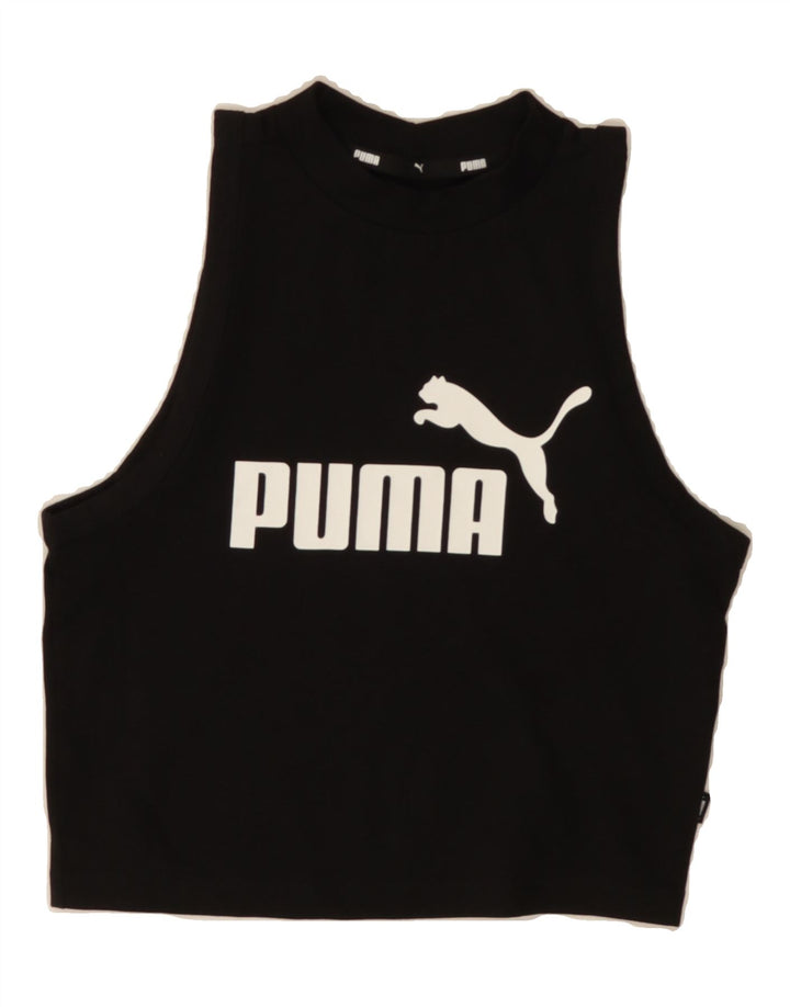 PUMA Womens Crop Graphic Vest Top UK 8 Small Black Cotton Vintage Puma and Second-Hand Puma from Messina Hembry 