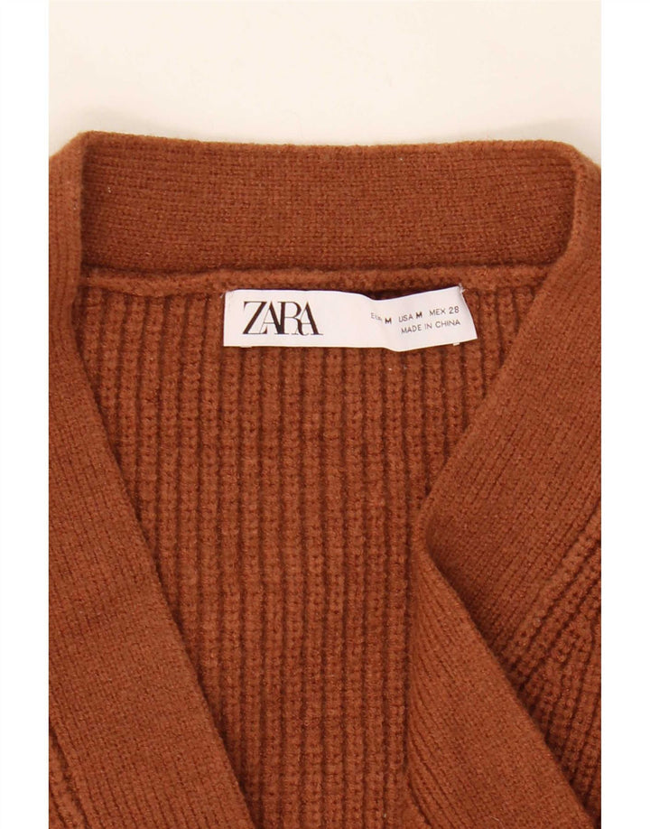 Zara Womens Oversized Crop Open Cardigan Sweater UK 14 Medium Brown