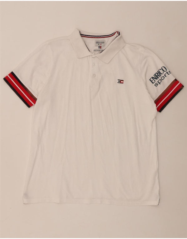 Enrico Coveri Herre grafisk poloshirt 2XL Hvid Colourblock Bomuld