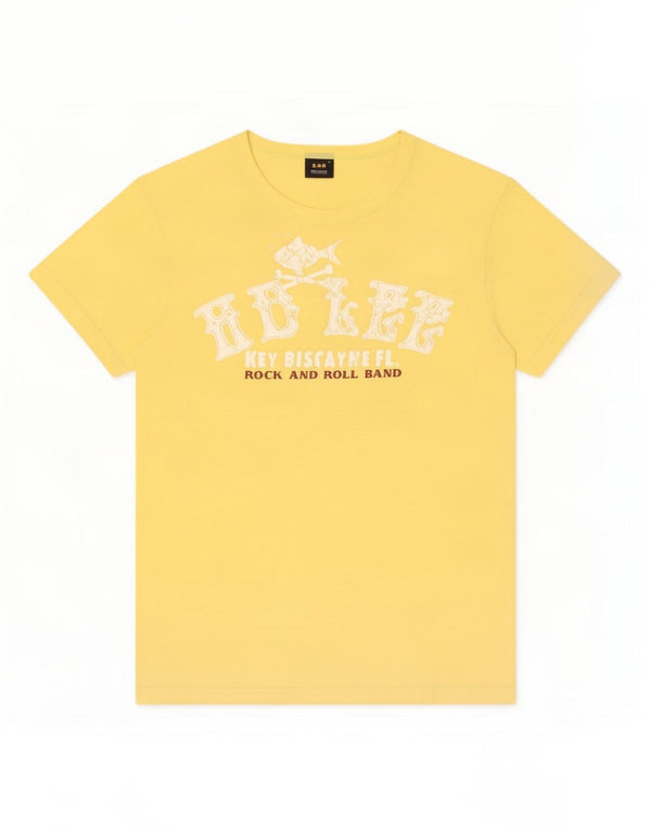 Lee Dame Grafisk T-Shirt Top UK 12 Medium Gul Bomuld
