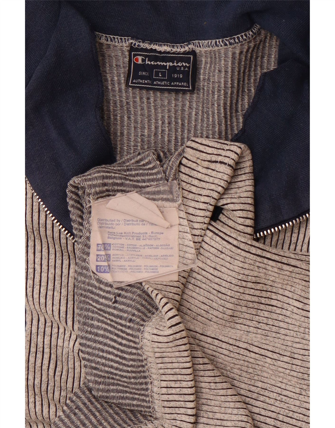 CHAMPION T-shirt med lynlås til mænd, stor grå nålestribet bomuld