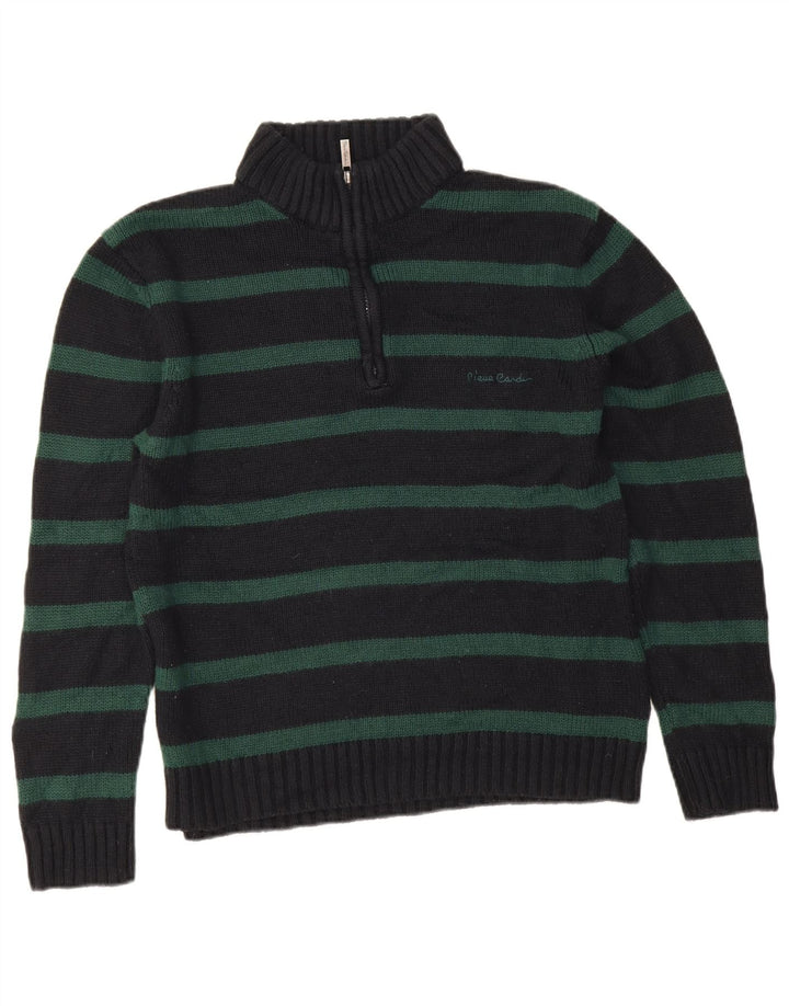 Pierre Cardin Herre Zip Neck Jumper Sweater Medium Marineblå Stribet akryl
