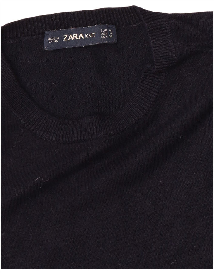 ZARA sweater med rund hals til kvinder UK 12 Medium Navy Blue