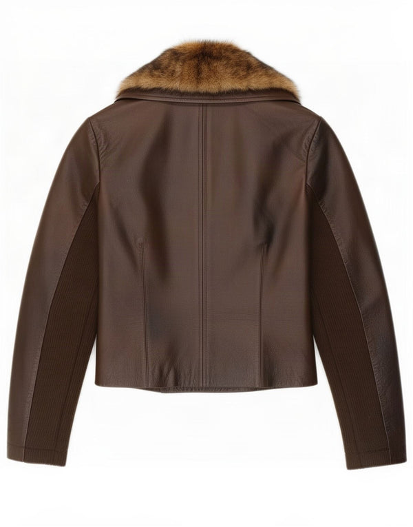 Morgan Womens Crop Læder Biker Jacket UK 10 Small Brown
