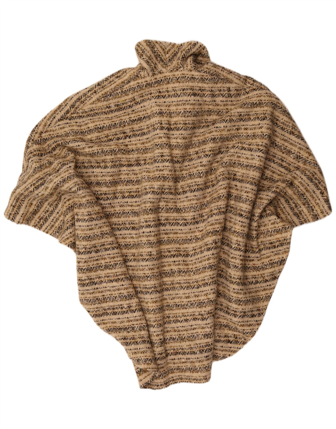 Vintage Dame Poncho Cardigan Sweater One Size Beige Geometrisk