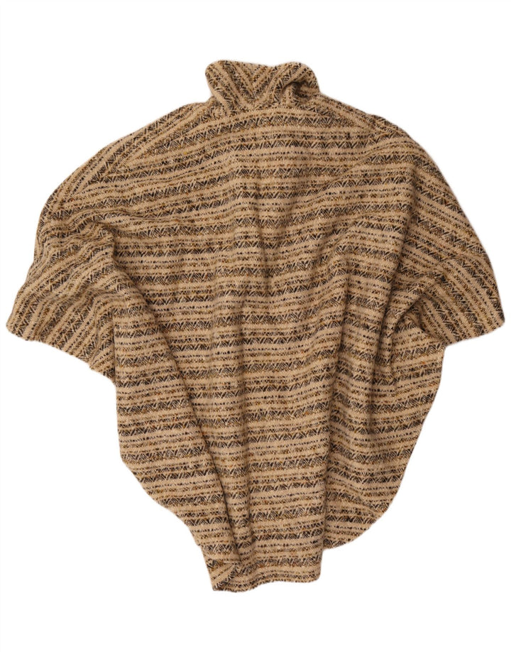 Vintage Dame Poncho Cardigan Sweater One Size Beige Geometrisk
