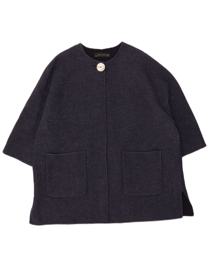 Zara Dame 3/4 Ærmet Oversized Overfrakke UK 16 Stor Marineblå Uld