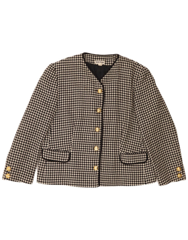 Delia Ferrari Dame 5-knaps blazerjakke IT 51 XL Sort Houndstooth Uld