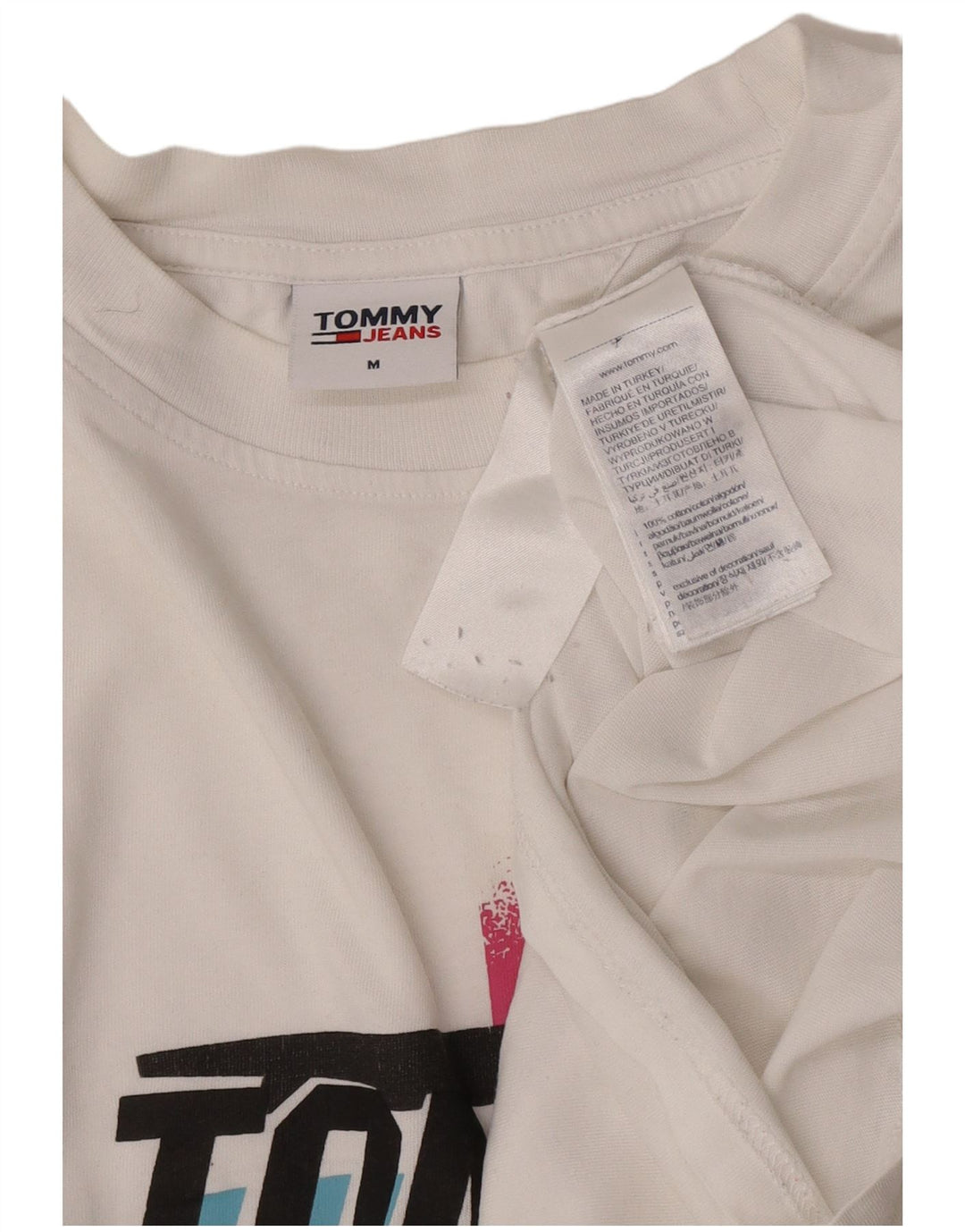 Tommy Hilfiger Herre grafisk T-shirt Top Medium Hvid Bomuld