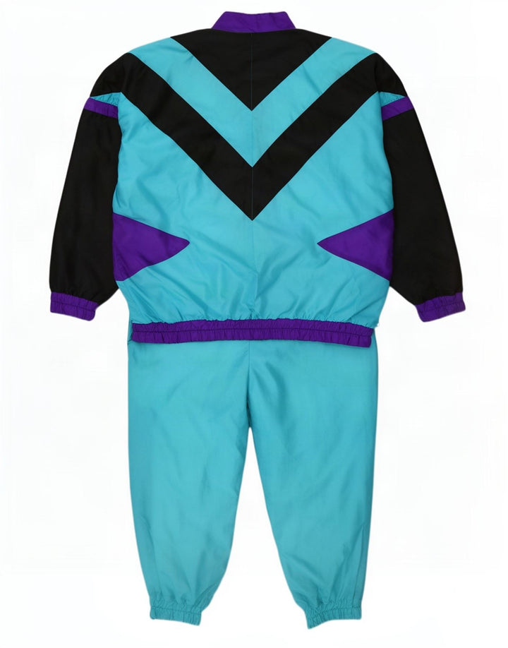 Vintage fuld træningsdragt til mænd XL Blå Colourblock Polyamid Retro