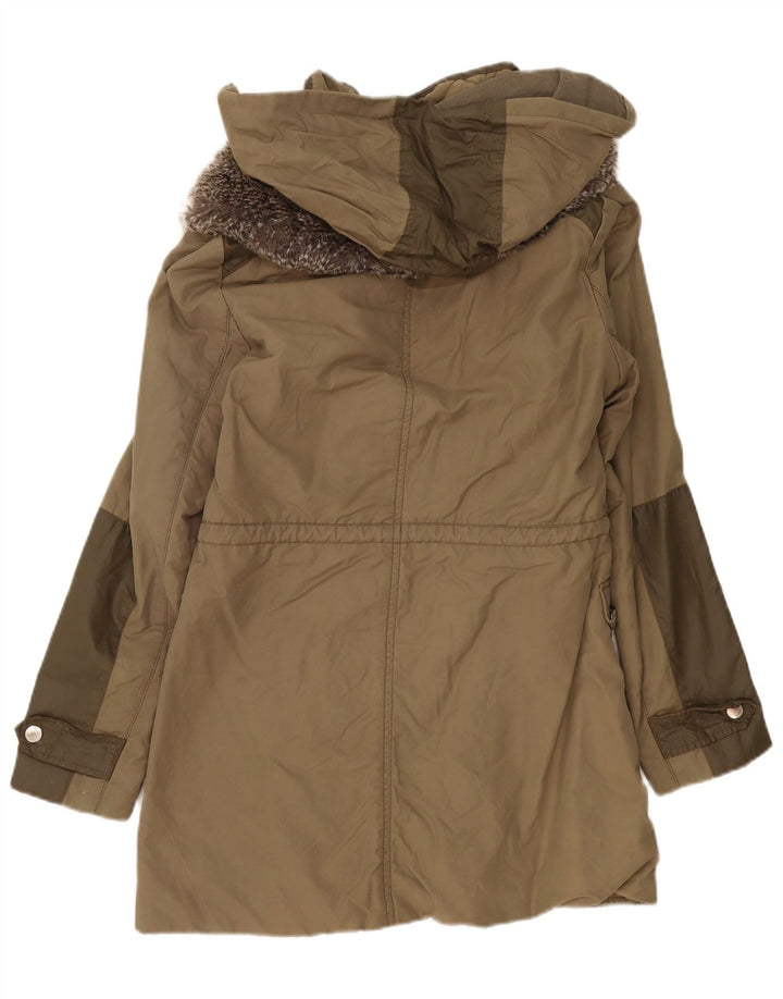 Karen Millen Dame Hooded Parka Jacket UK 12 Medium Khaki Polyester