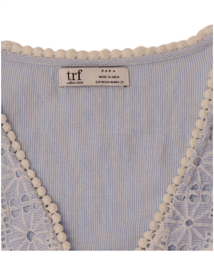 ZARA Dame Shift Dress UK 14 Medium Blue Pinstripe