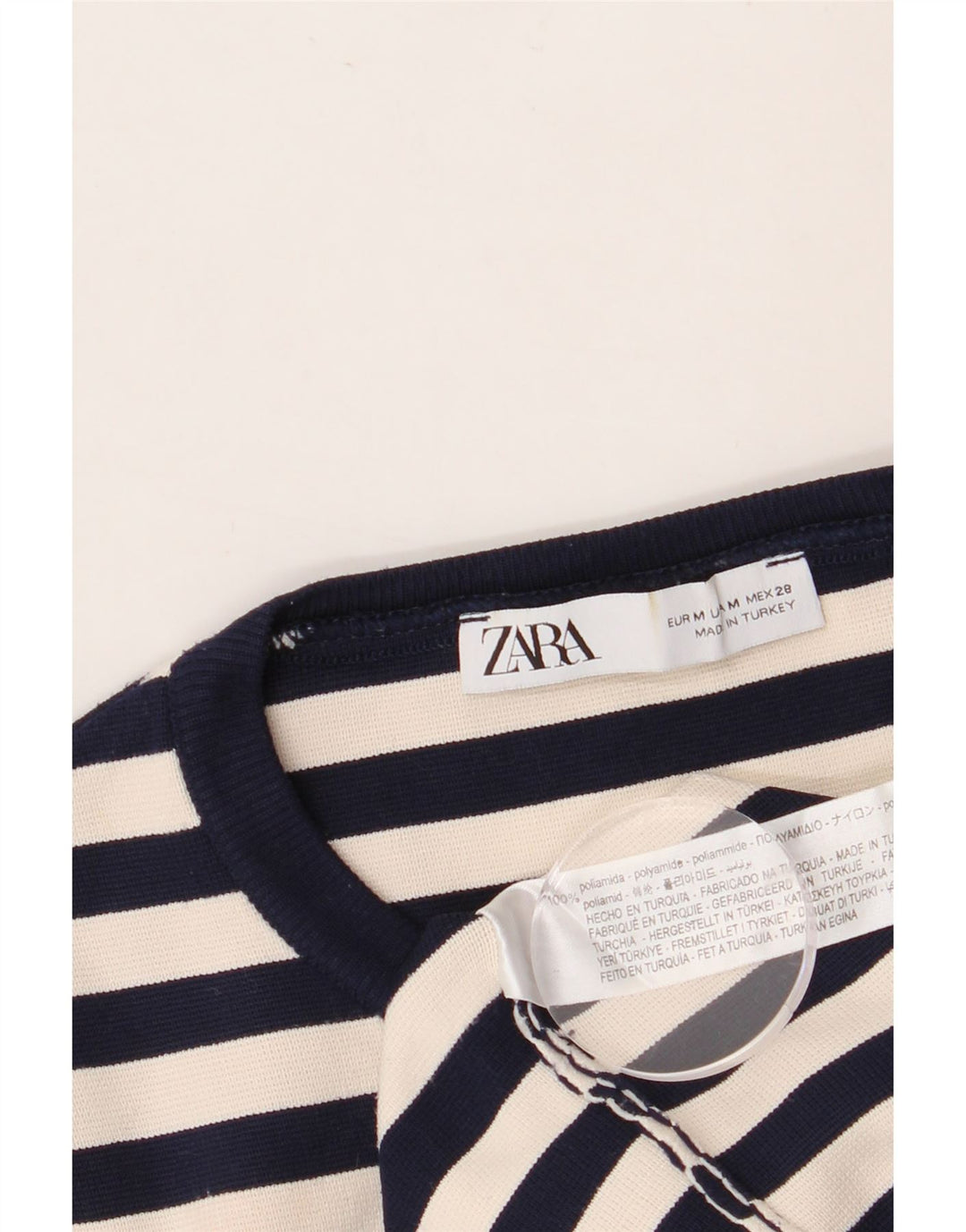 ZARA Womens Crop Top Langærmet UK 12 Mellem marineblå stribet polyamid