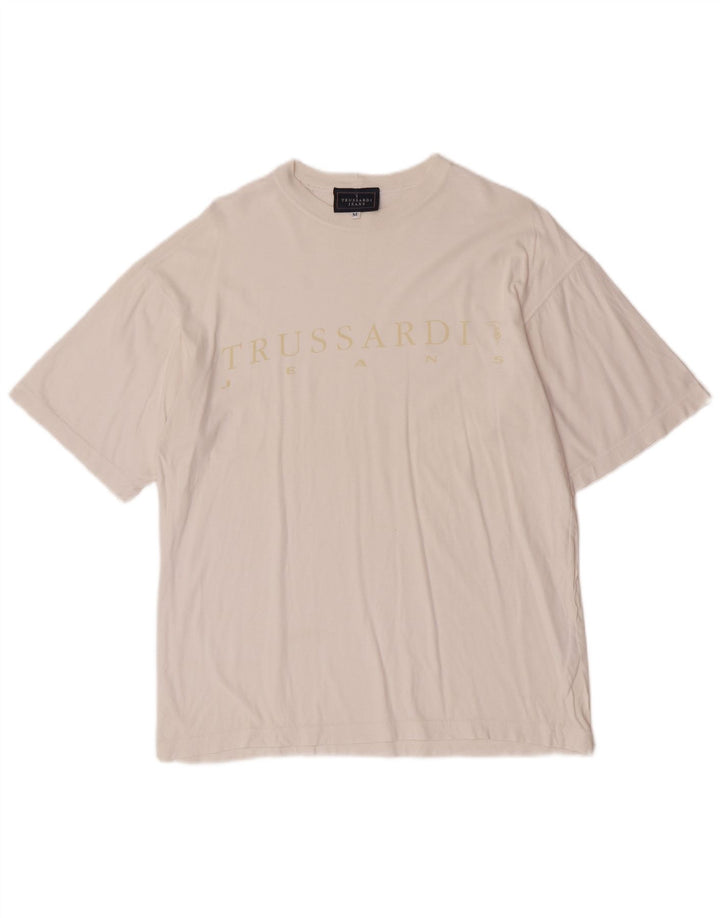 Trussardi Jeans Herre grafisk T-shirt Top Medium Hvid Bomuld