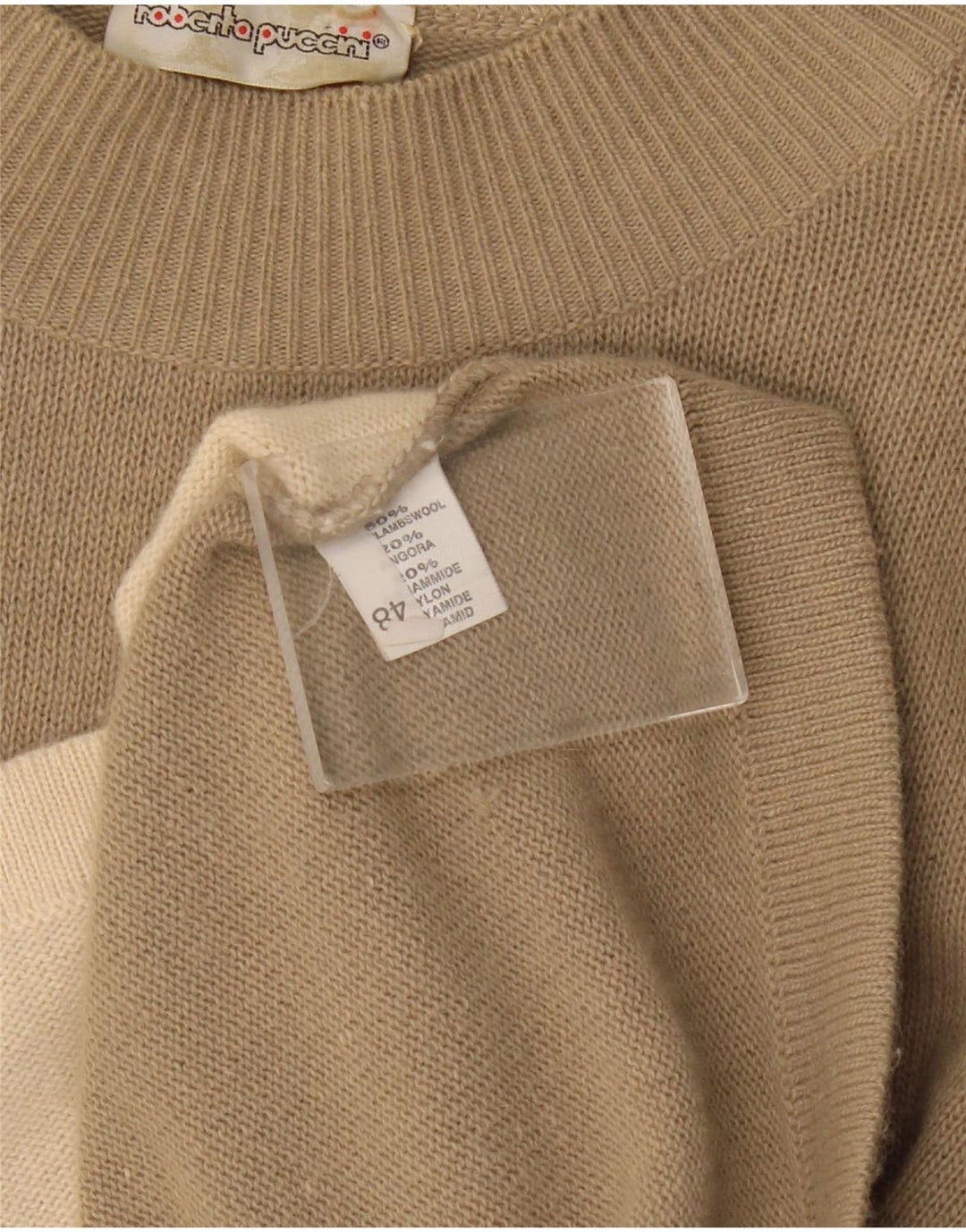 Vintage Dame Turtle Neck sweater IT 48 XL Beige Colourblock