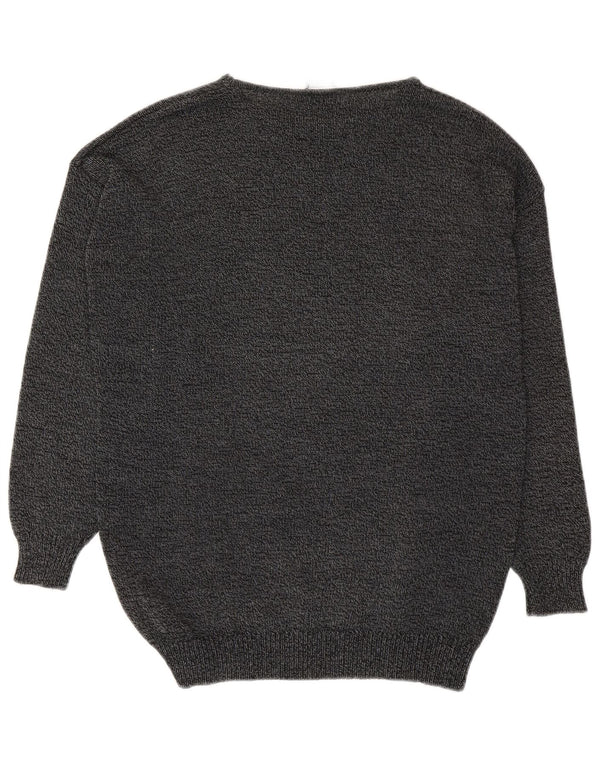 Vintage Kvinders Grafisk Boat Neck Jumper Sweater UK 14 Medium Grey Flecked