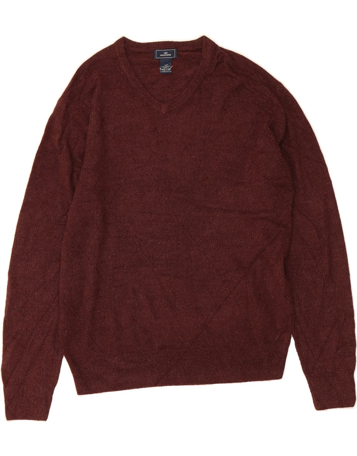 DOCKERS Mens V-Neck Jumper Sweater Large Brown Acrylic Vintage Dockers and Second-Hand Dockers from Messina Hembry 