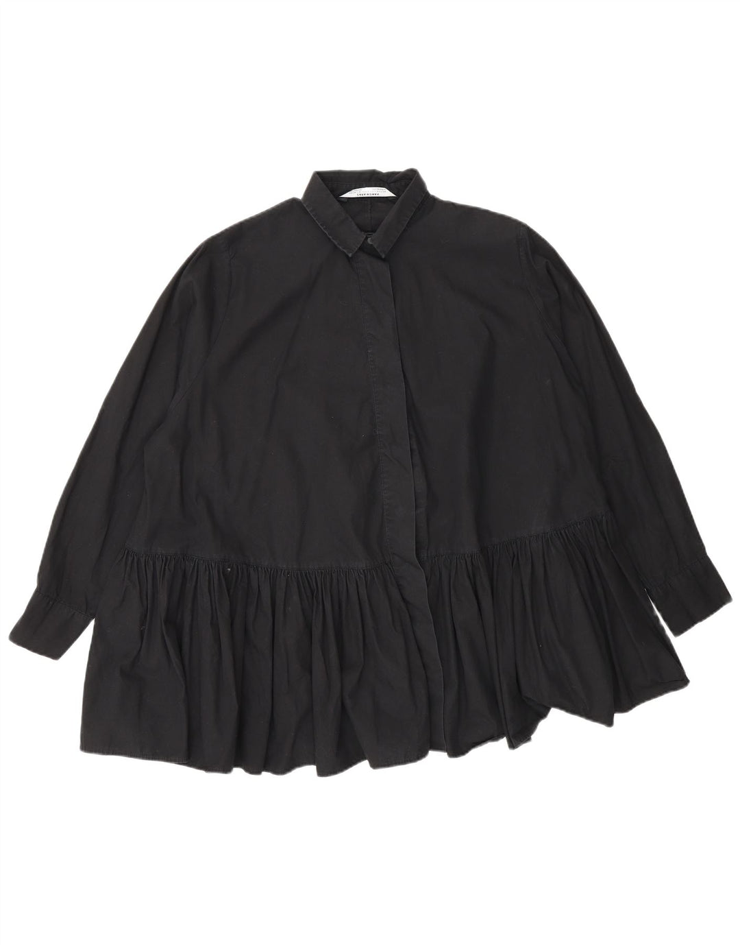 Zara Dame Oversized skjortebluse UK 10 Small Black Bomuld