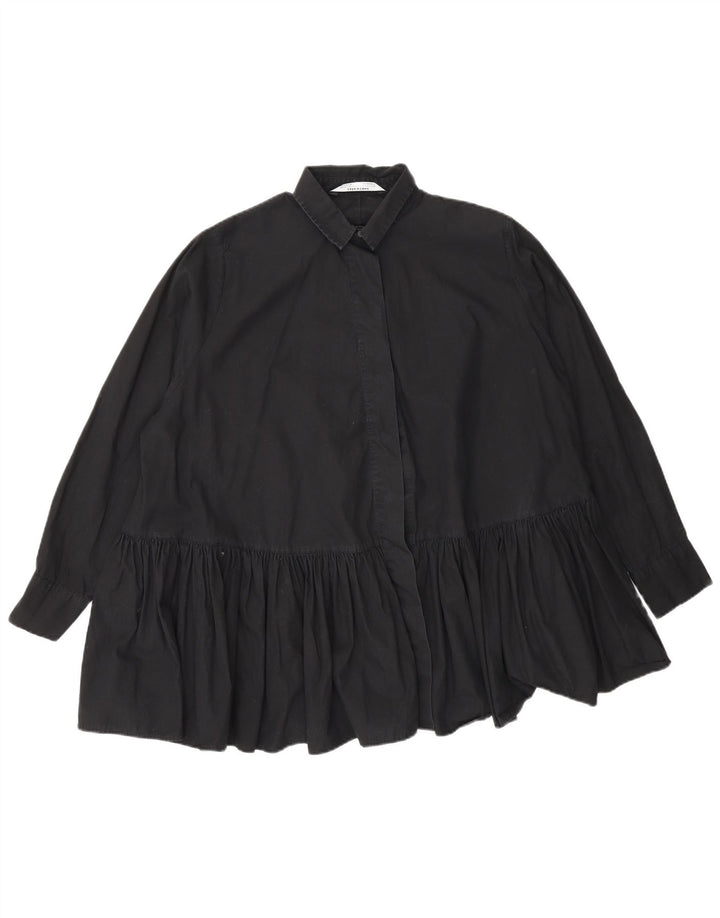 Zara Dame Oversized skjortebluse UK 10 Small Black Bomuld