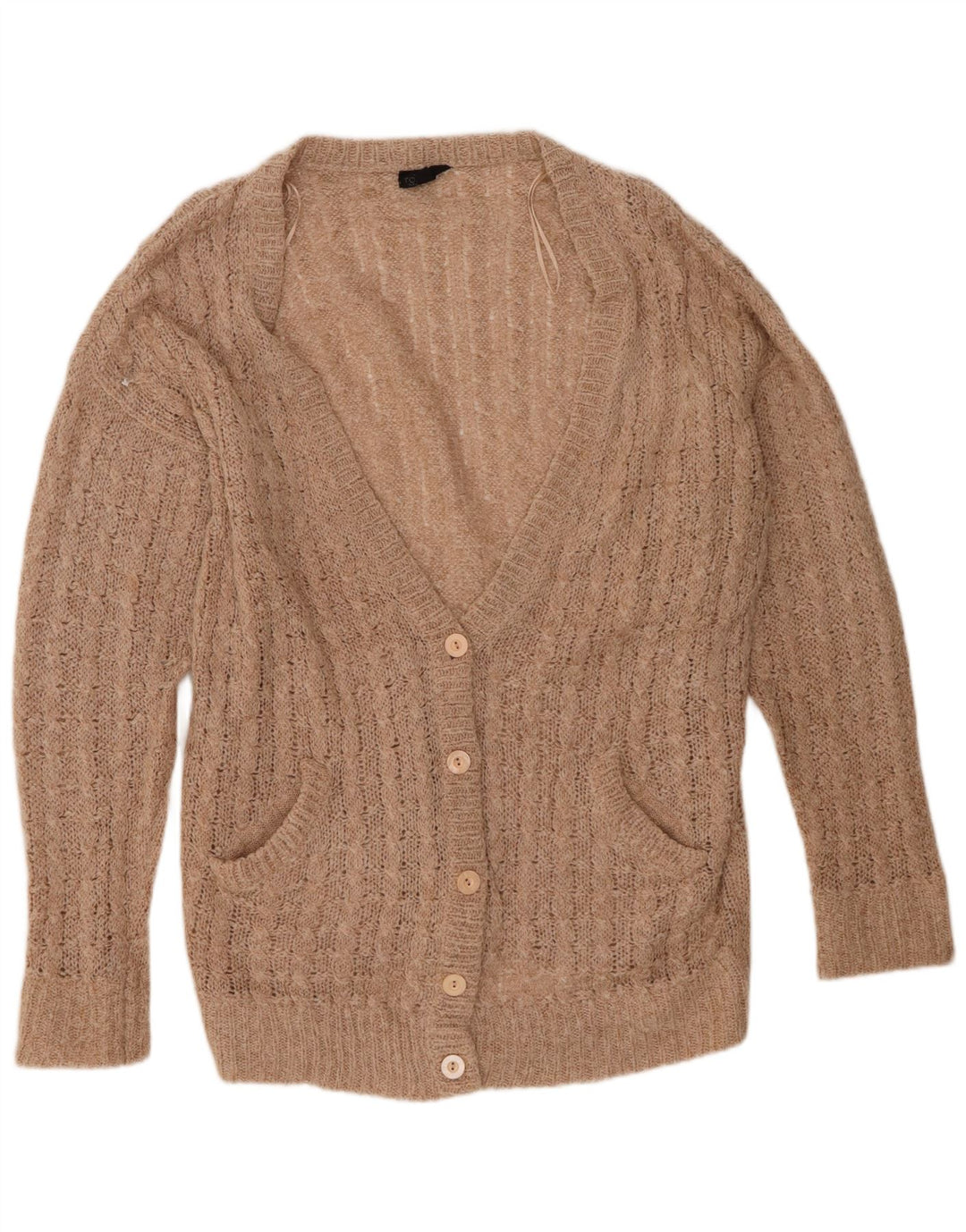Topshop Dame Oversized Cardigan Sweater UK 12 Medium Beige Akryl